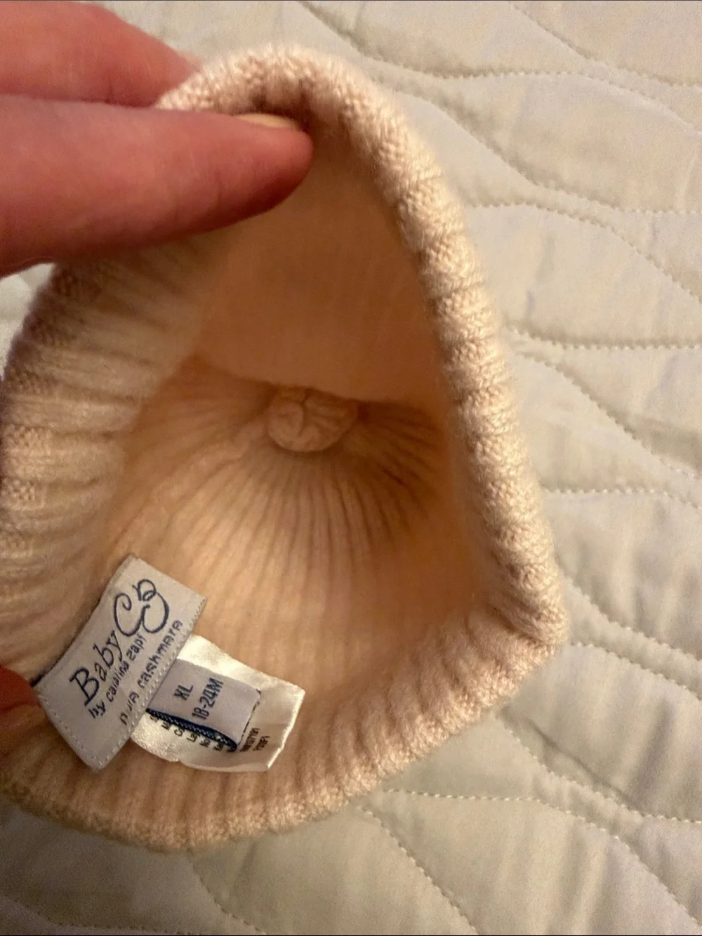 Baby CZ Cream Cashmere Ribbed Knit Baby Beanie